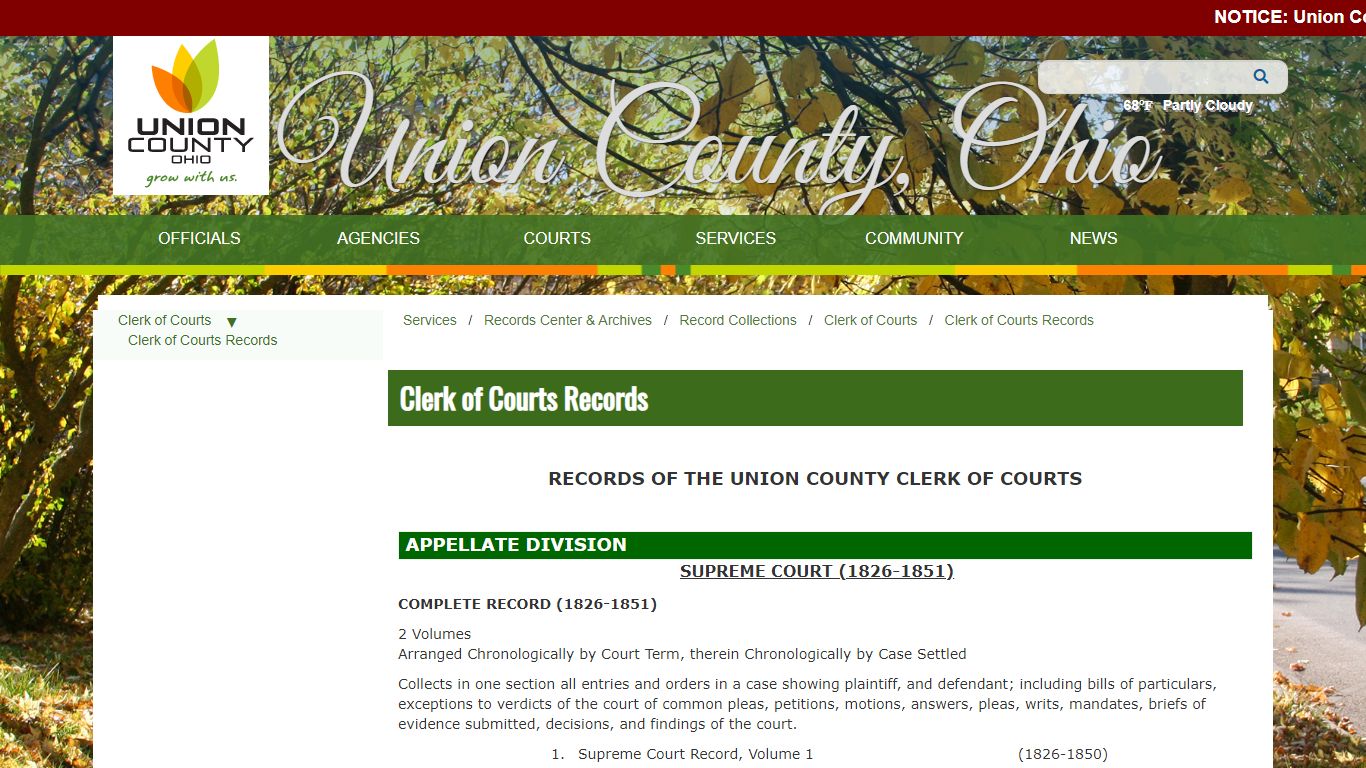 Clerk of Courts Records - Union County, Ohio